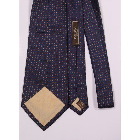 Paul Stuart Blue w/ Lime Green/Pink Geometric Jacquard Silk Handmade in Japan - Picture 4 of 6